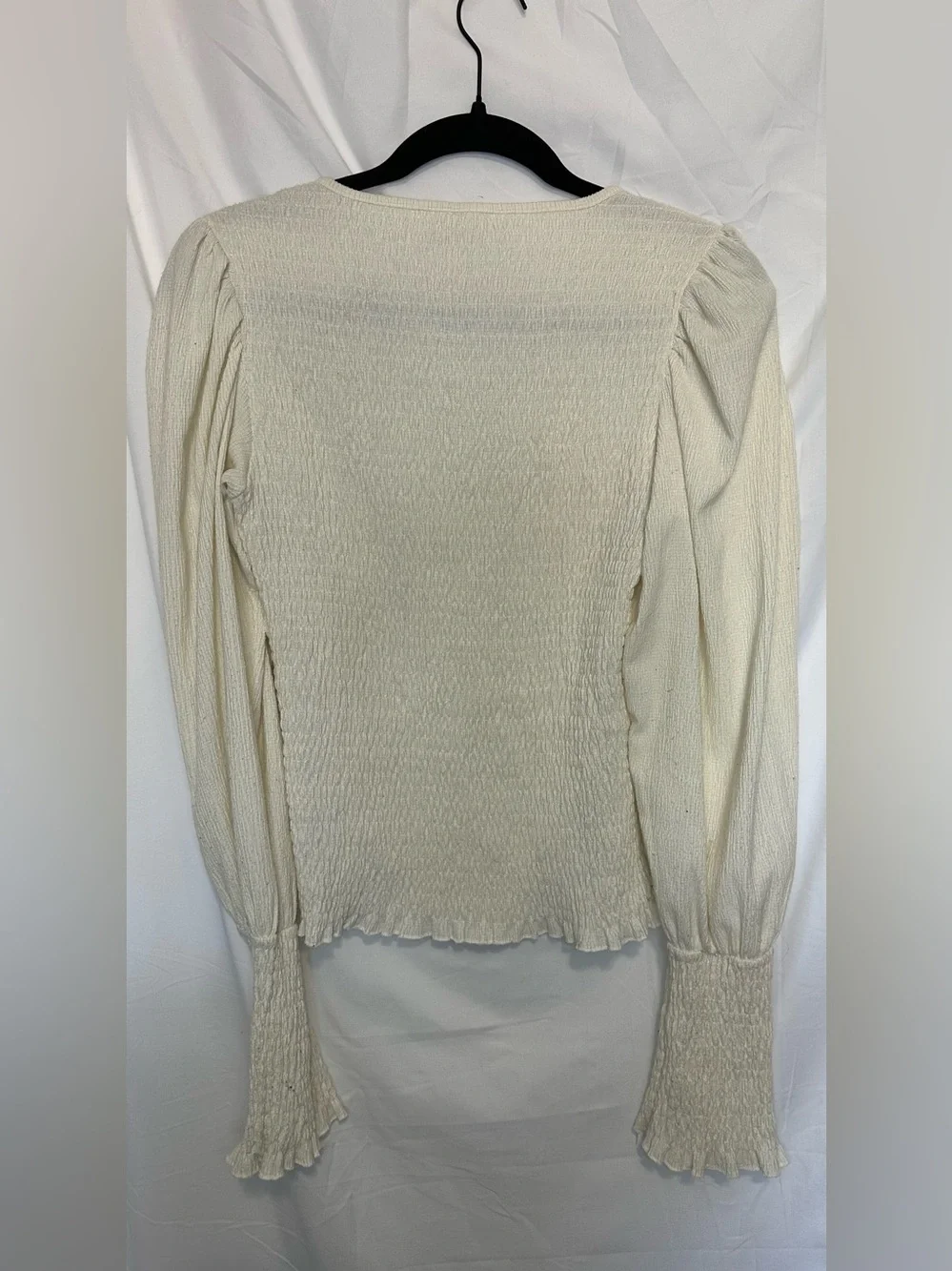 Anthropologie Cream Smocked Puff Sleeve Top Blouse Size Small Cottagecore Boho